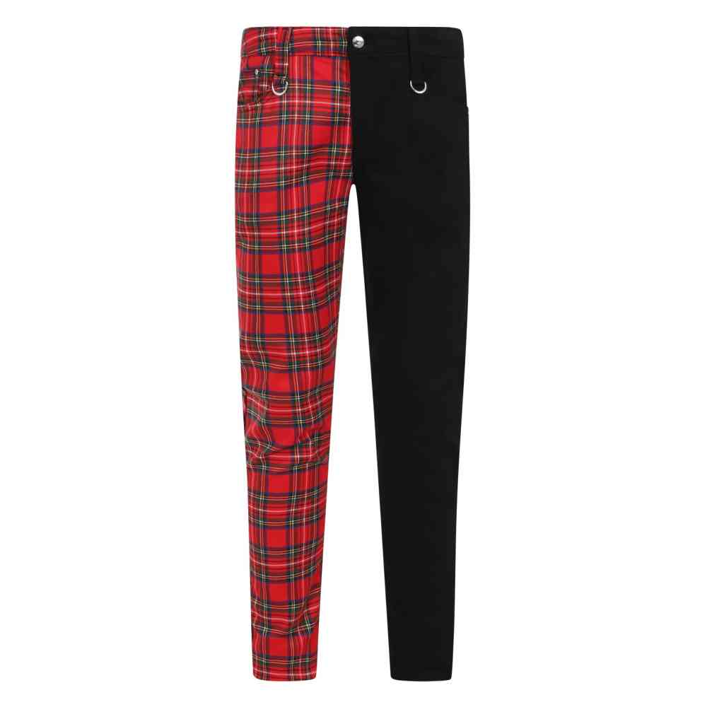 Banned - HALF BLACK HALF TARTAN Pantalon coupe standard - Rouge